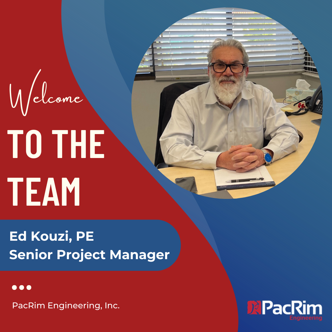 PacRim Engineering, Inc. is excited to announce our new Senior Project Manager, Mr. Ed Kouzi, PE! Mr. Kouzi, PE has over 25 years of experience in civil engineering planning, design, and project/construction management gained on major USA and international projects. He will be working out of our San Diego office. His project involvement includes project impact assessments, project scoping, future projections, alternatives development and analysis, feasibility studies, as well as extensive coordination among project teams, liaisoning with various involved agencies, and stakeholders, and management of cost, schedule, resources, communications, risk, and quality.  Mr. Kouzi, PE has carried out various lead roles on a significant amount of civil engineering planning and design projects involving preparations of Project Study Reports (PSRs), Project Reports (PRs), Plans Specifications & Estimates (PS&E) packages, and Construction support. He has managed engineering projects of all sizes and types with major US global companies such as URS, and AECOM for major CA Clients such as Caltrans, OCTA, and SANDAG, as well as other cities and municipalities throughout CA and AZ. Additionally, he managed engineering projects for DAR Group overseas working on major projects throughout the Gulf region, Africa and Asia.